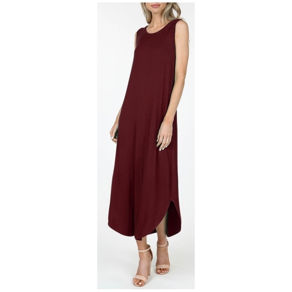 New! Burgundy Maxi Round Hem Tank Dress